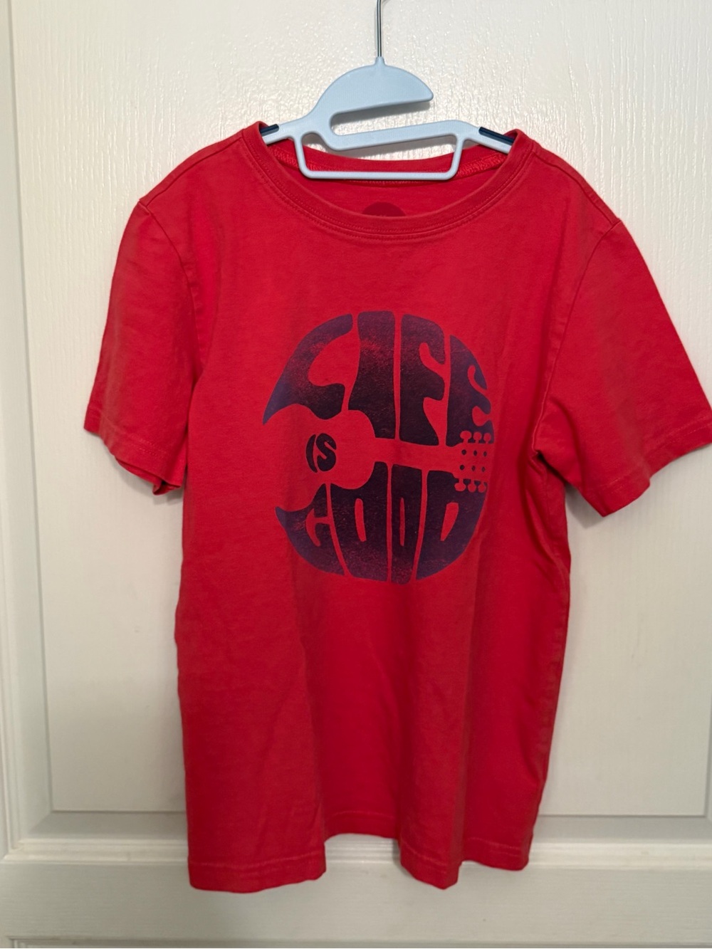 Life Is Good Red Tee with Navy 'Life is Good' Graphic
